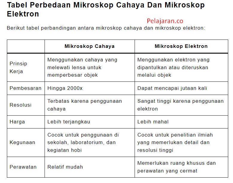 perbedaan mikrosop cahaya dan mikrosop elektron